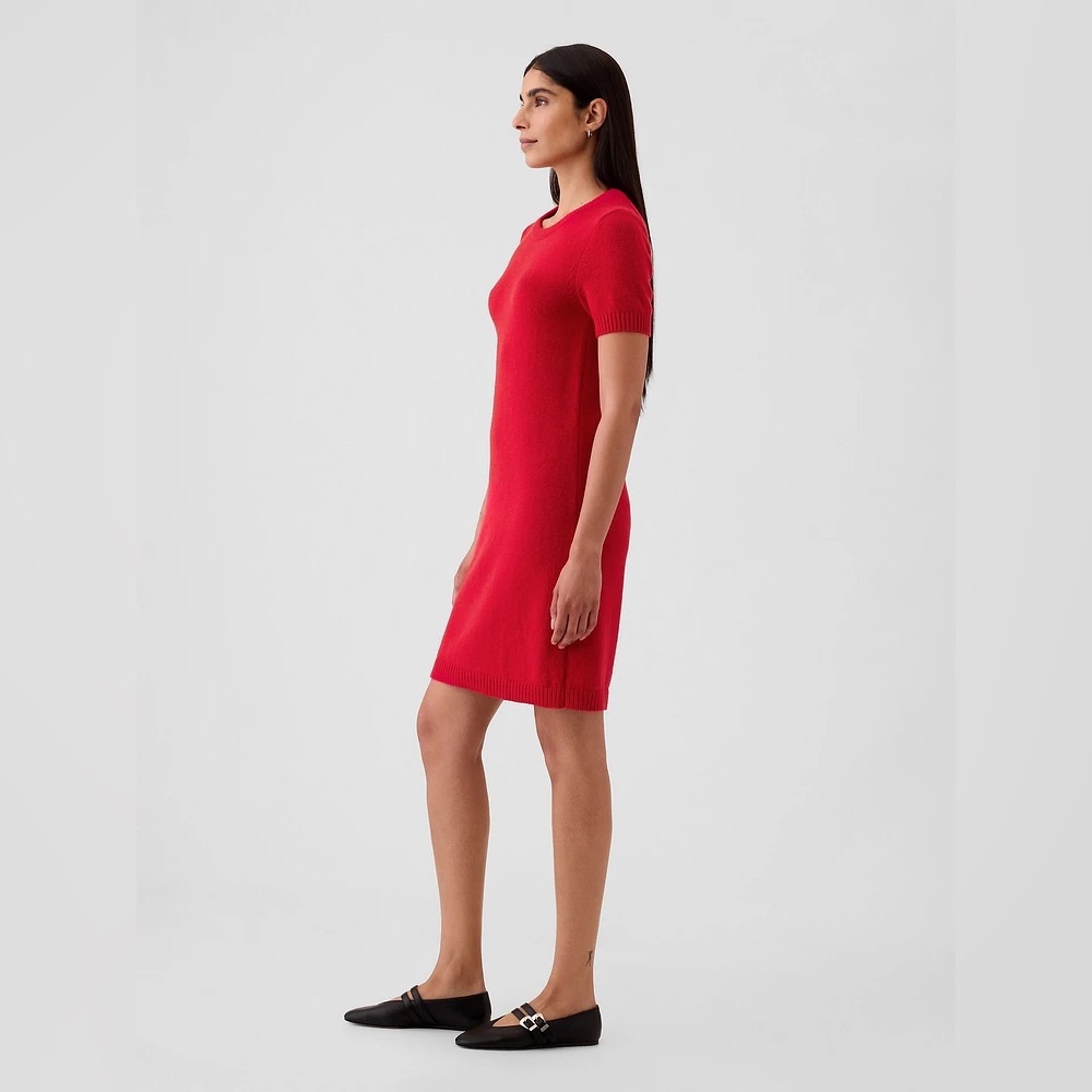GAP CashSoft Mini Red Knit Short Sleeve Crewneck Sweater Dress Size Large NWT - Picture 3 of 11